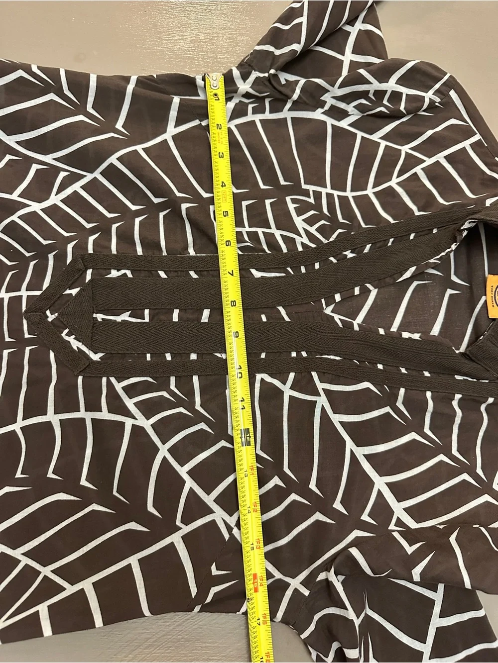 Tory Burch Tunic Top Blouse Sz 4 Brown White Geometric Palm Leaf Cotton 13081190